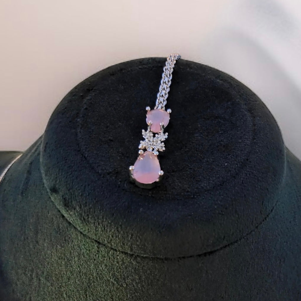 Tara AD Pink Layered Necklace Set