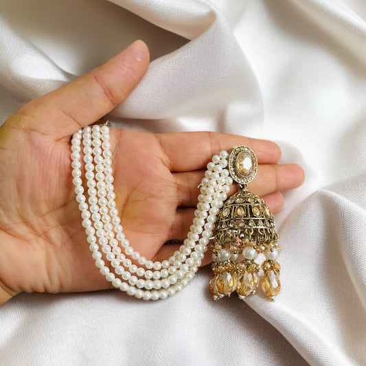 Jhumka With Hair Chain Earrings and Tikka