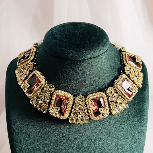 Pink Stone Kundan Necklace Set