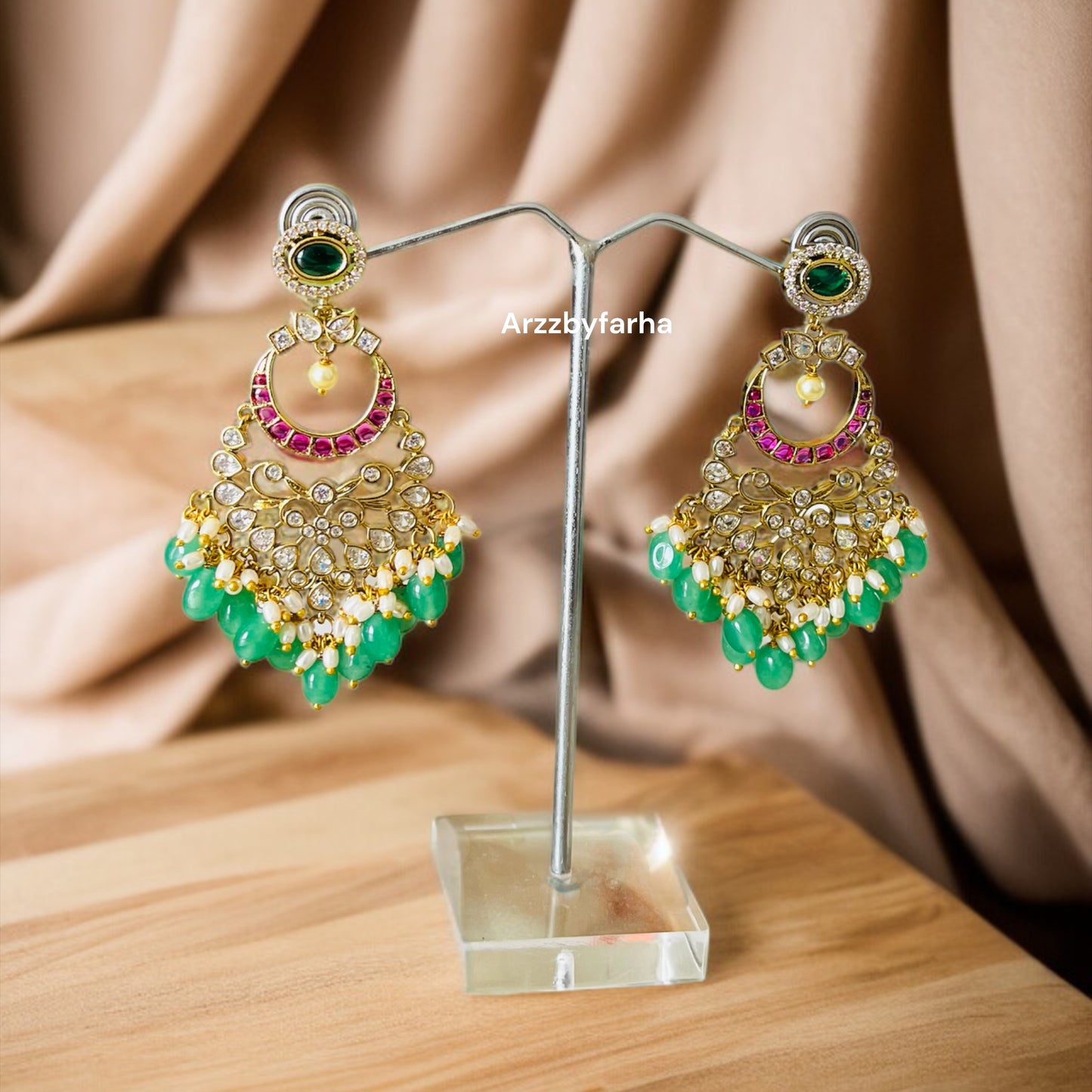 Moissanite Uncut Polki Chandbali Earrings