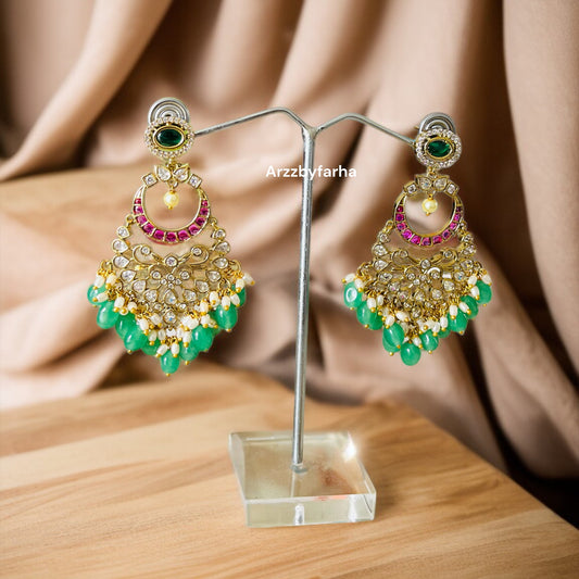 Moissanite Uncut Polki Chandbali Earrings