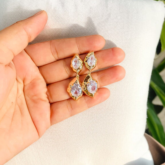White Crystal Drop Earrings