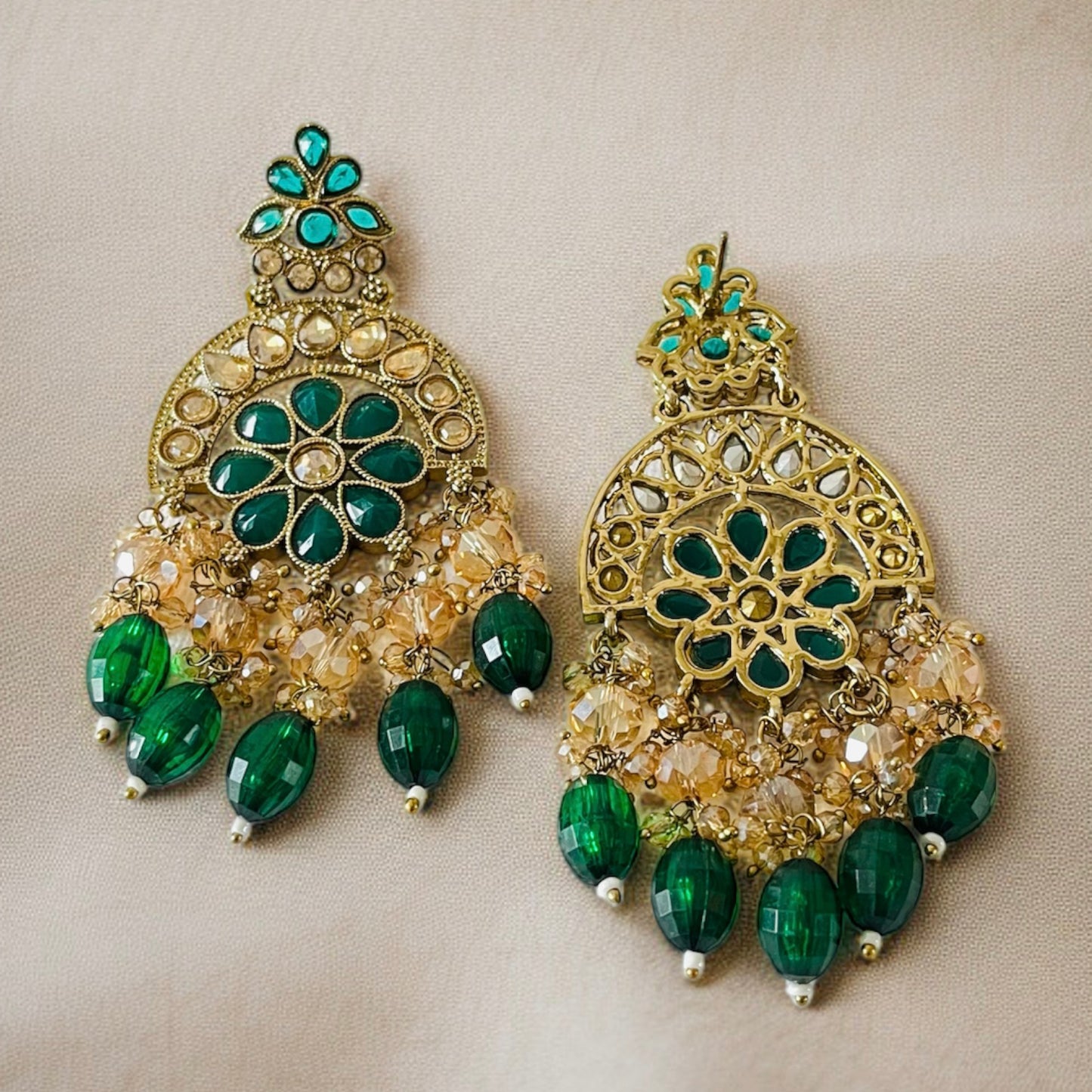 Kundan Beads Chand Earrings