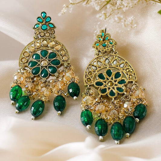 Kundan Beads Chand Earrings