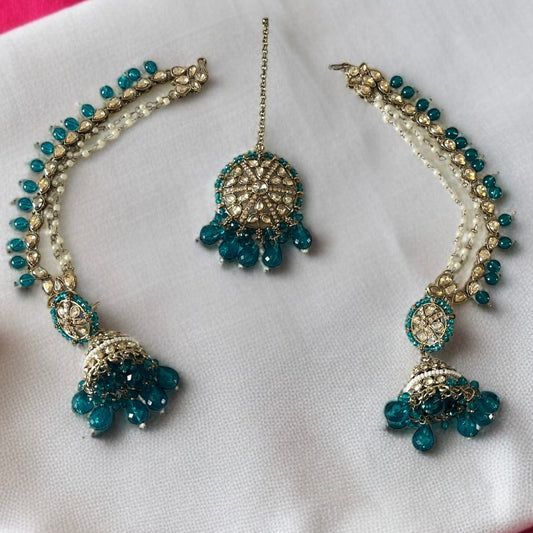Jhumka With Hair Chain Earrings and Tikka