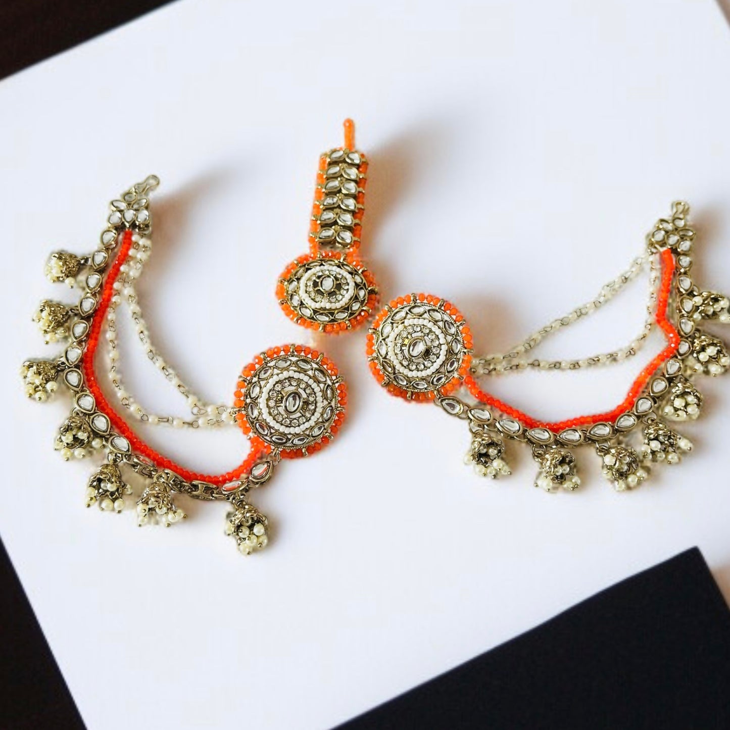 Studs With Hair Chain Earrings and Tikka