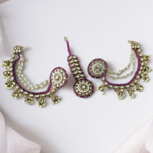 Studs With Hair Chain Earrings and Tikka