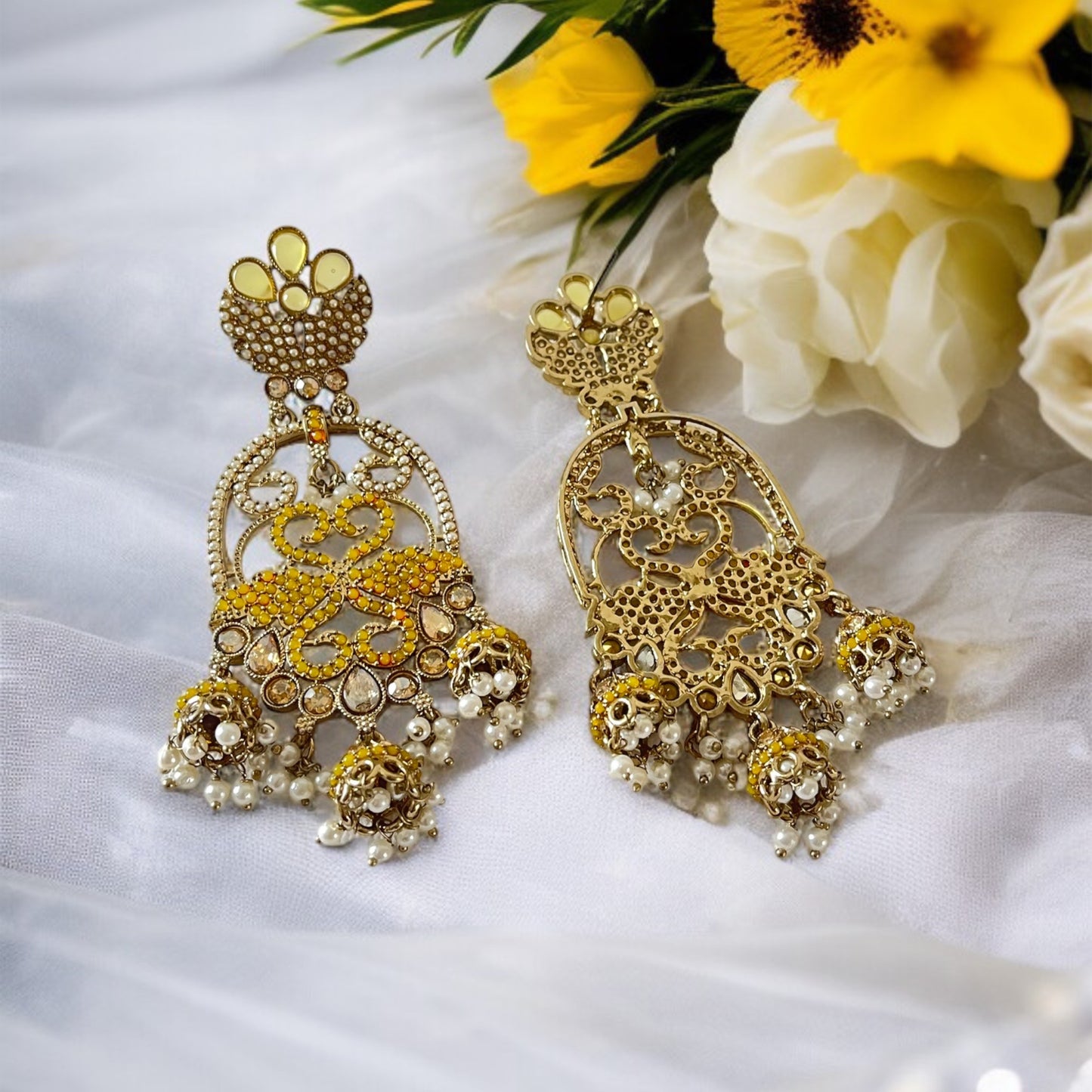 Kundan Drop Jhumki Earrings