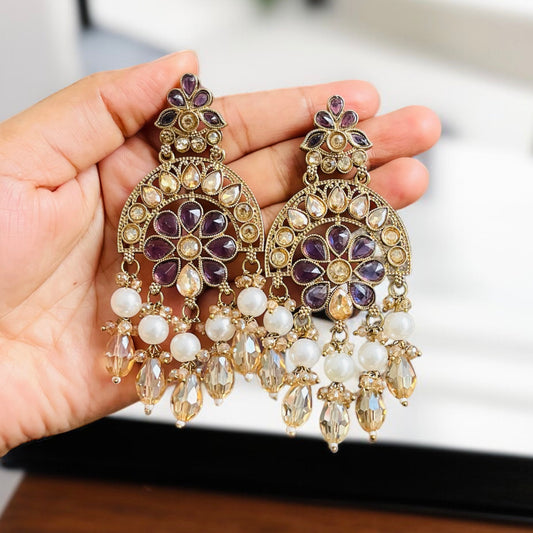 Kundan Beads Chand Earrings