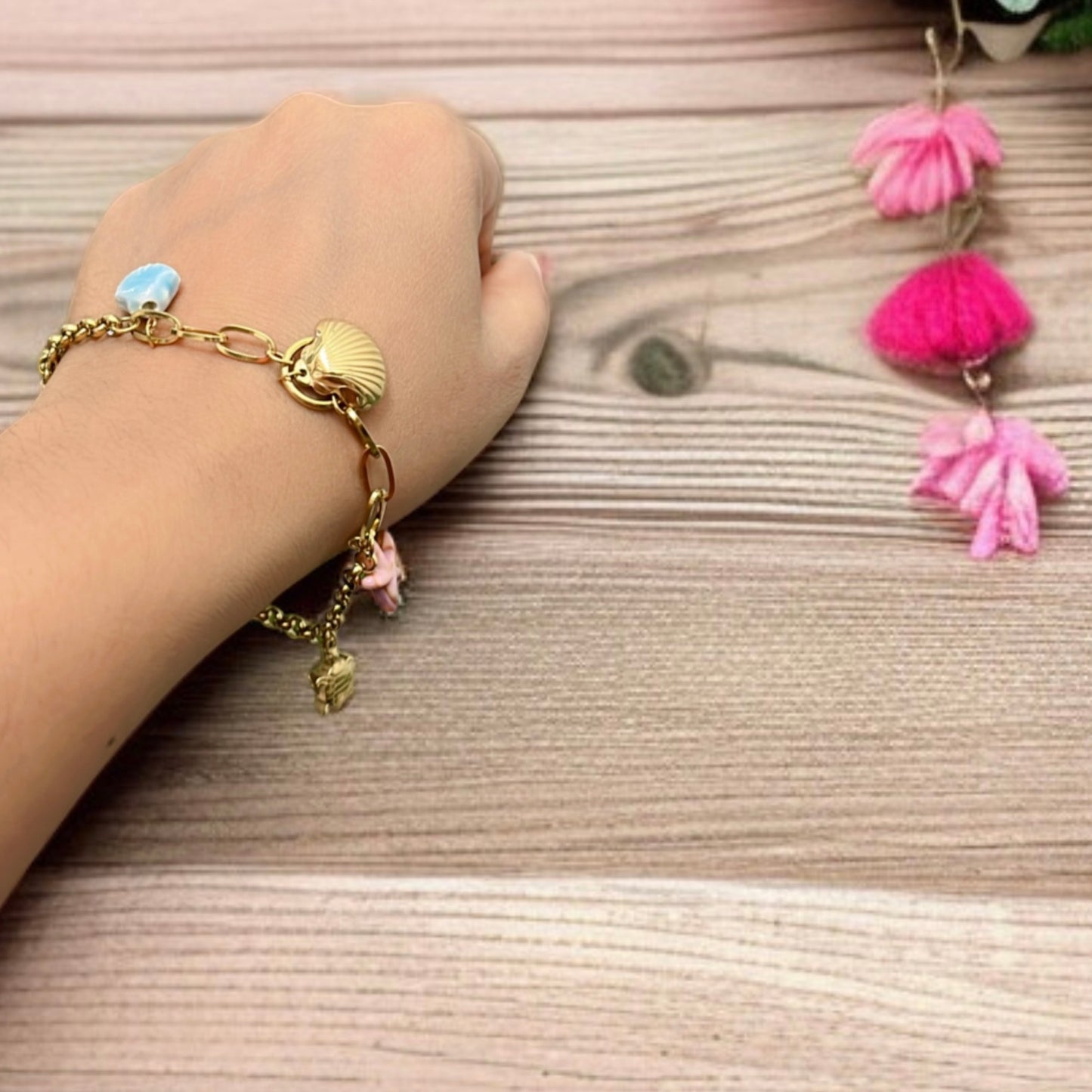 Pink & Blue Charms Chain Bracelet