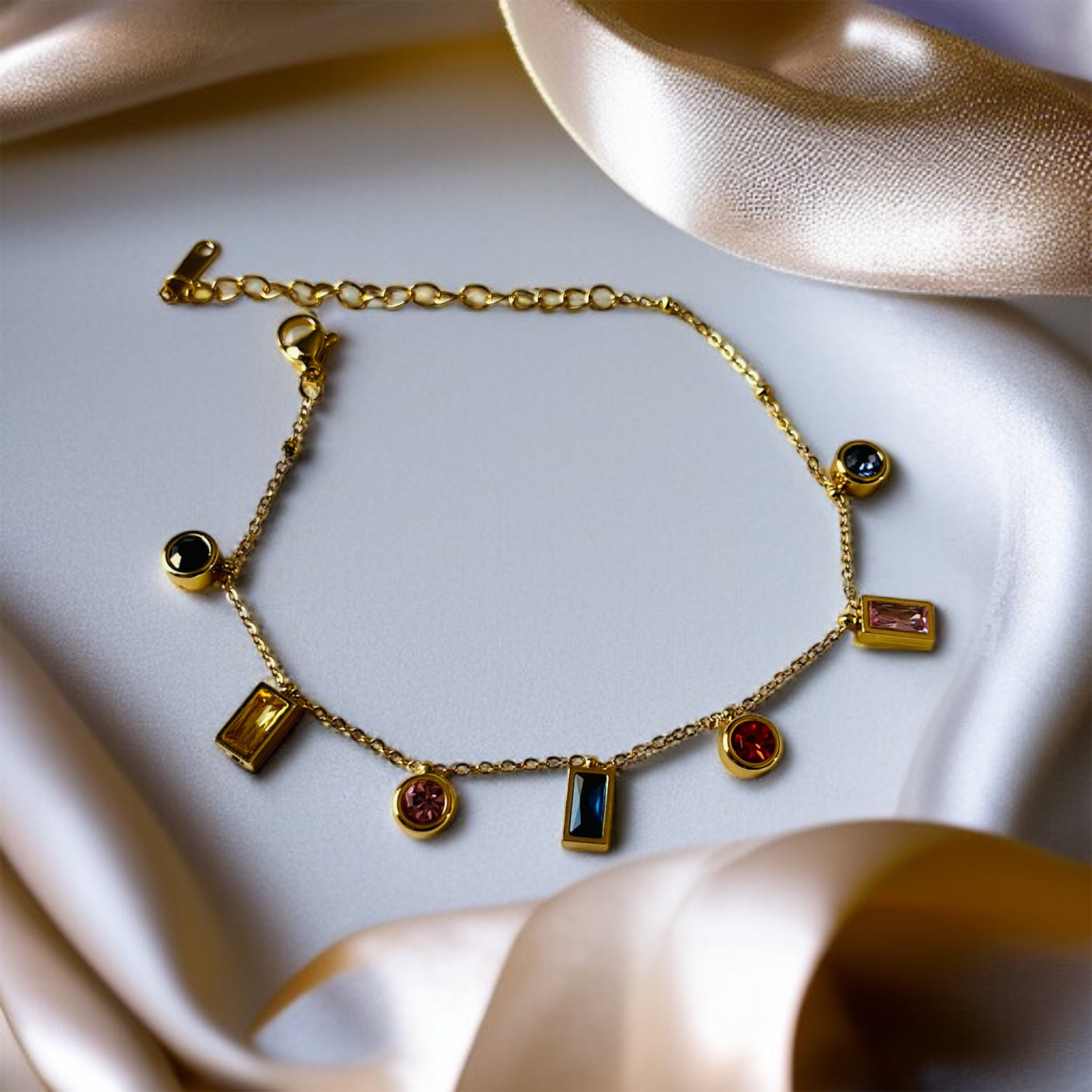 Multicolor Stone Chain Bracelet
