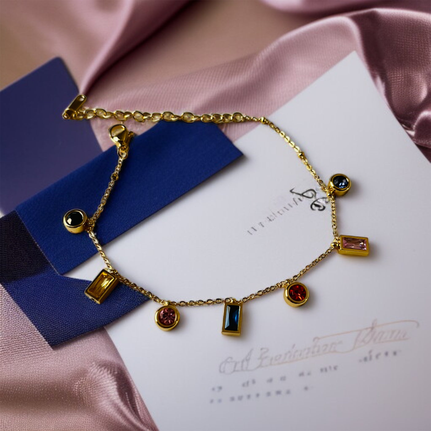 Multicolor Stone Chain Bracelet