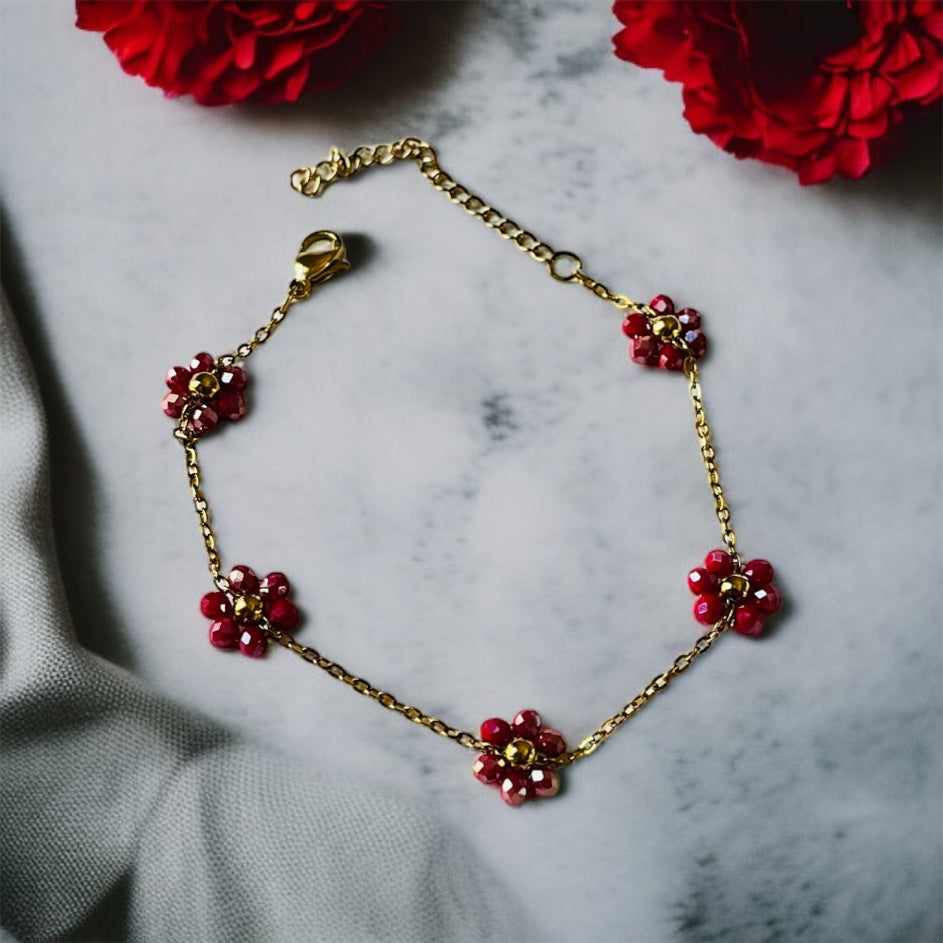 Wine Flower Chain Bracelet