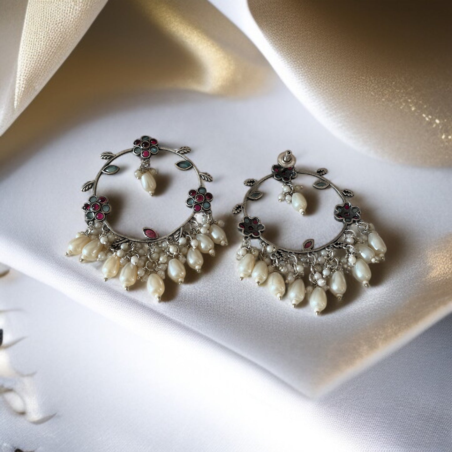 Pearl Designer Hoop Earrings