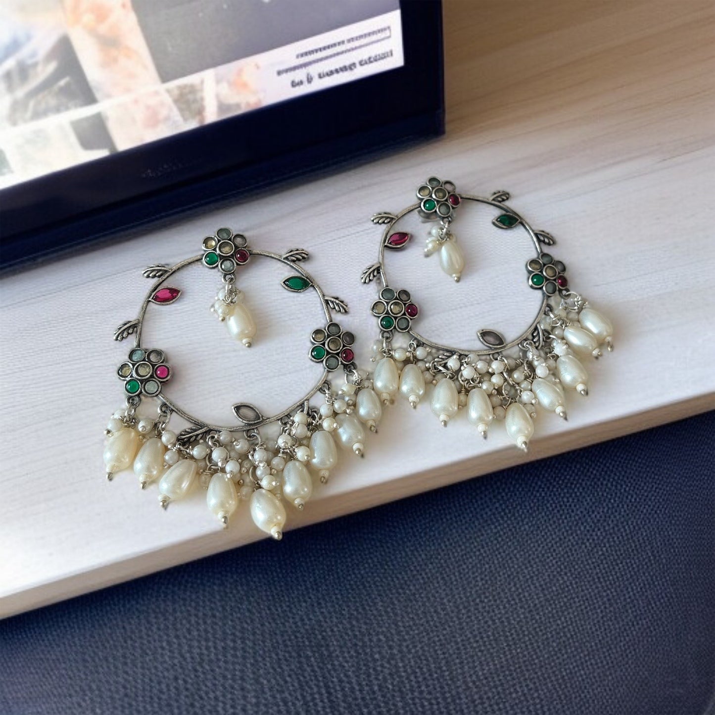 Pearl Designer Hoop Earrings