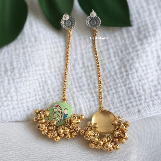 Hanging Chain Handprint Ghungroo Earrings