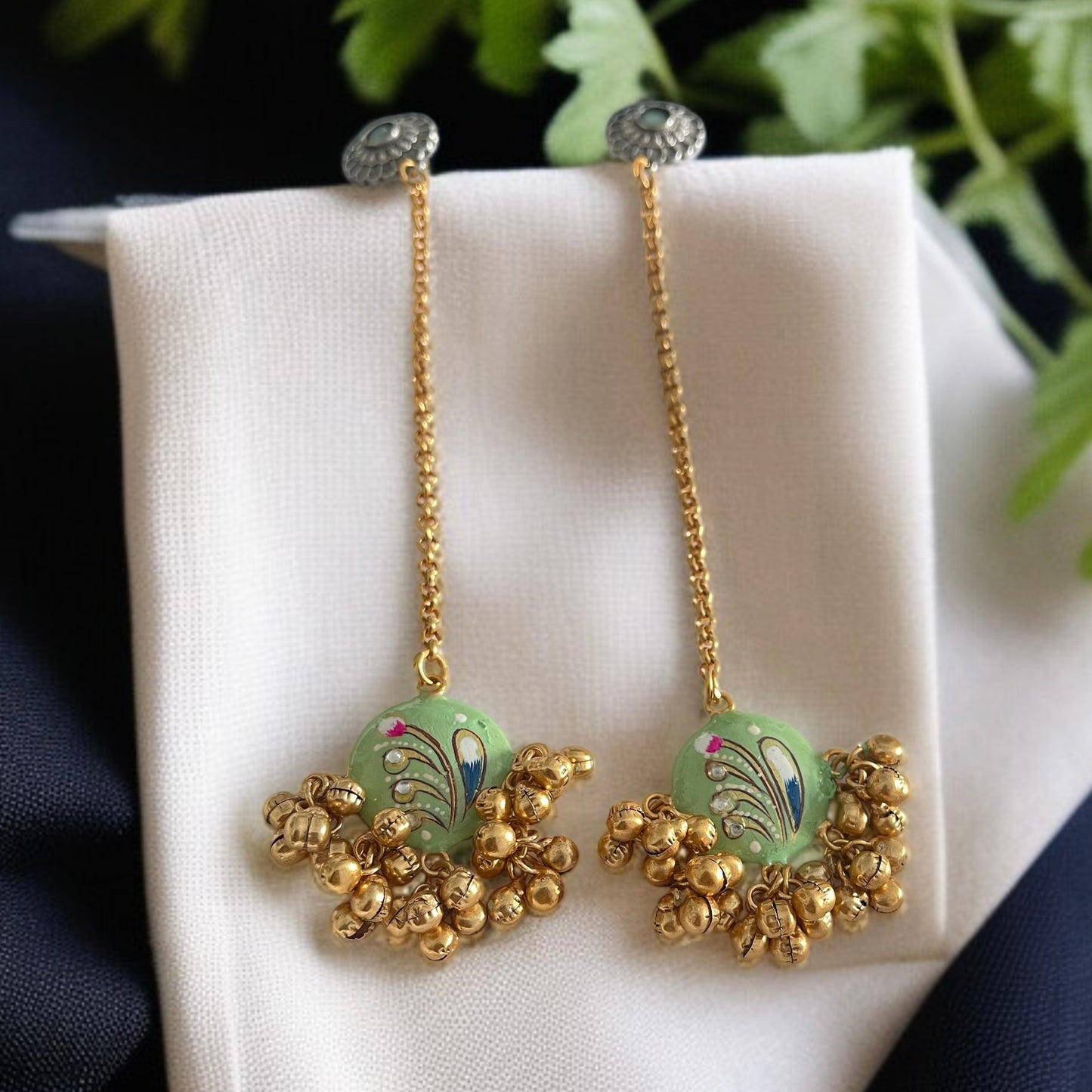 Hanging Chain Handprint Ghungroo Earrings