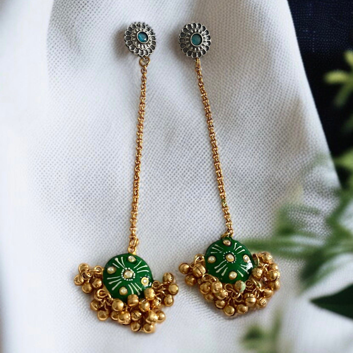 Hanging Chain Handprint Ghungroo Earrings