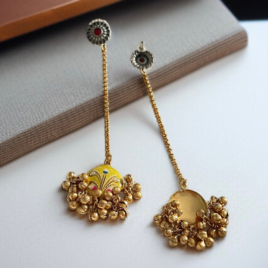 Hanging Chain Handprint Ghungroo Earrings