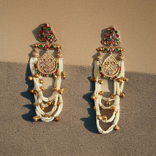 Pearl Kashmiri Brass Earrings