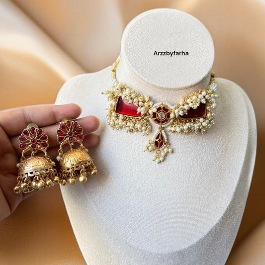 Red Stone Necklace Set