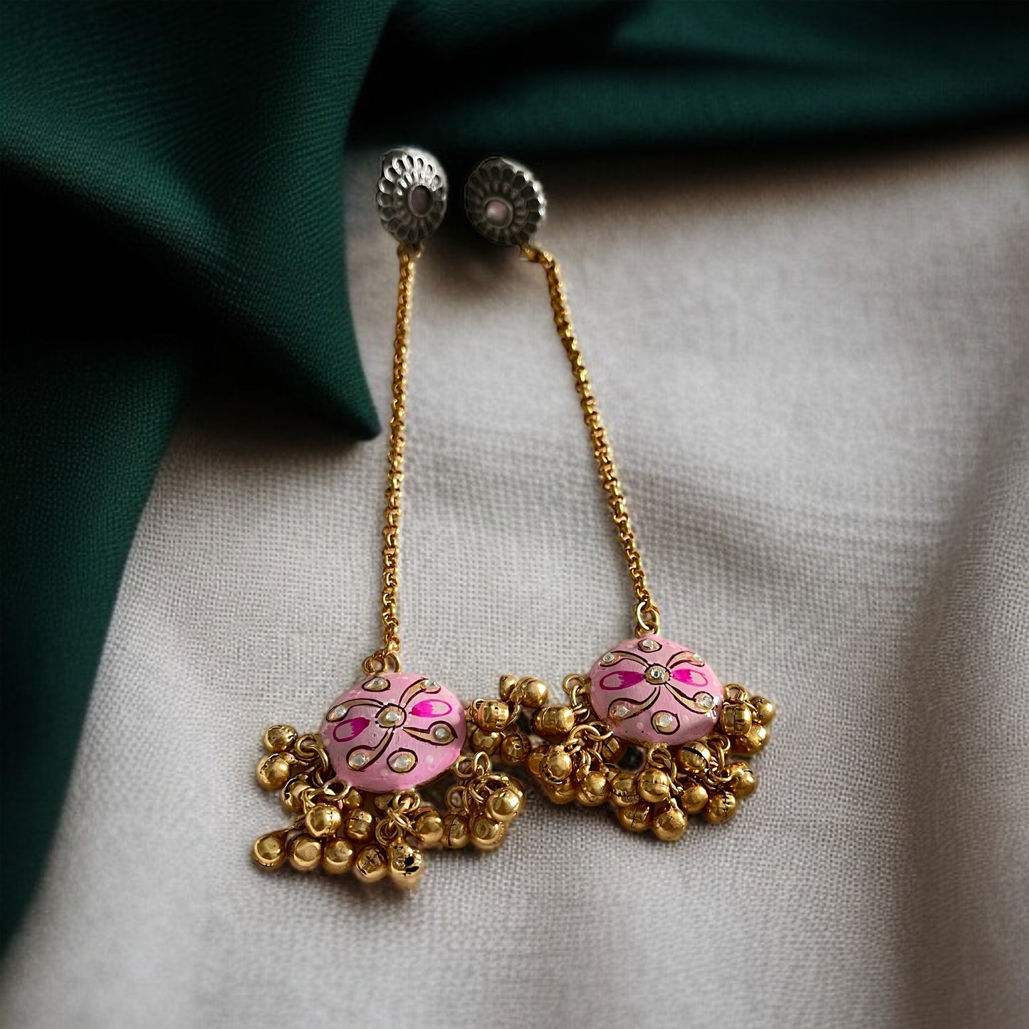 Hanging Chain Handprint Ghungroo Earrings