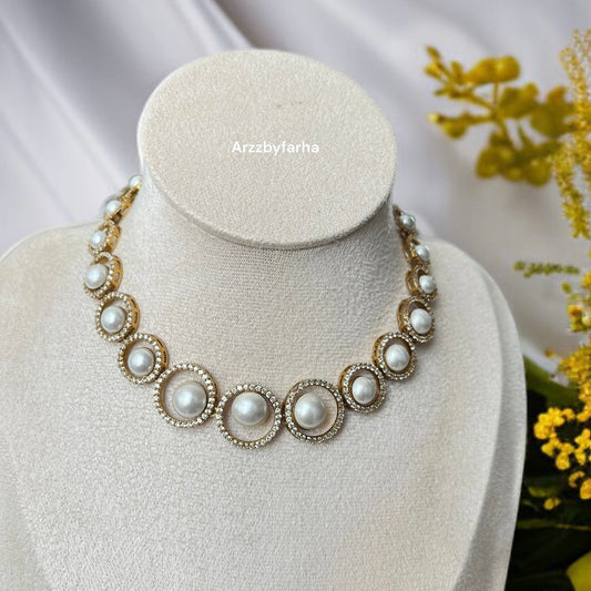 AD Studded Pearl Necklace Set