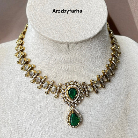 Green Stone Moissanite Necklace Set