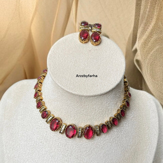 Ruby Stone Necklace Set