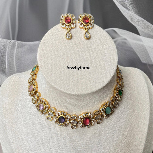 Multicolor Stone Moissanite Necklace Set