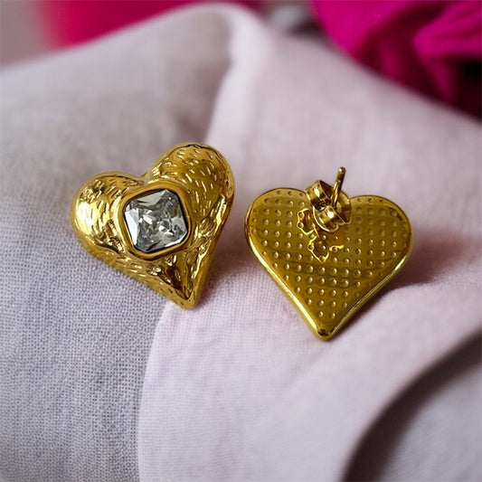 White Stone Heart Studs Earrings