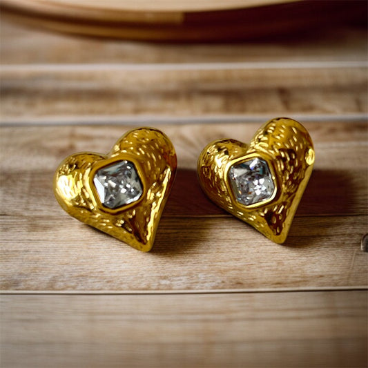 White Stone Heart Studs Earrings