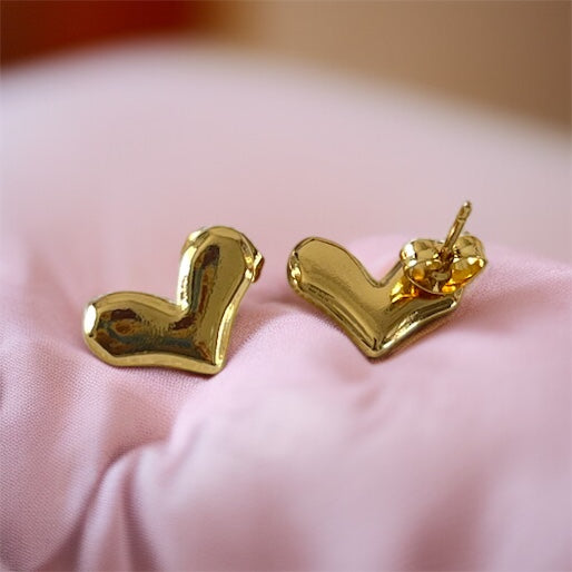Gold Heart Studs Earrings