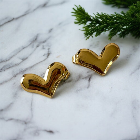 Gold Heart Studs Earrings