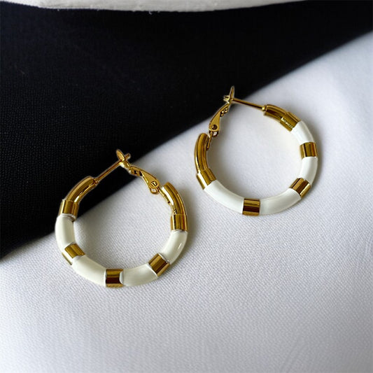 White & Gold Hoop Earrings