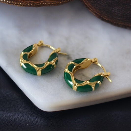 Green & Gold Hoop Earrings