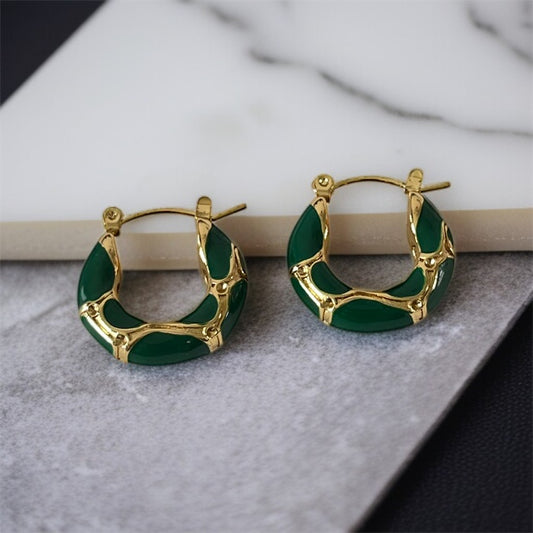 Green & Gold Hoop Earrings