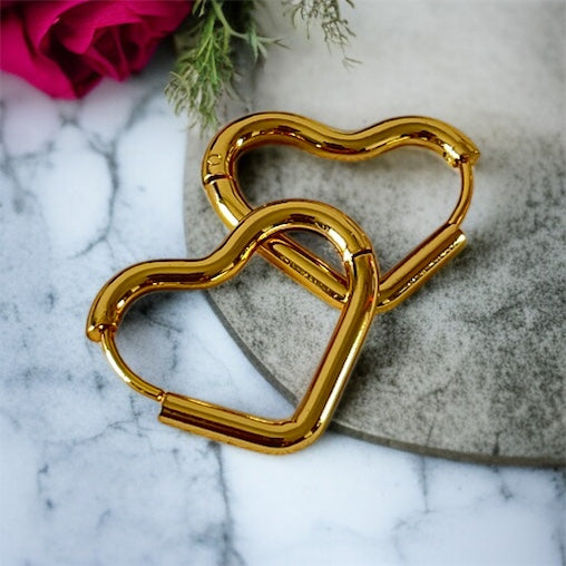 Gold Heart Hoop Earrings