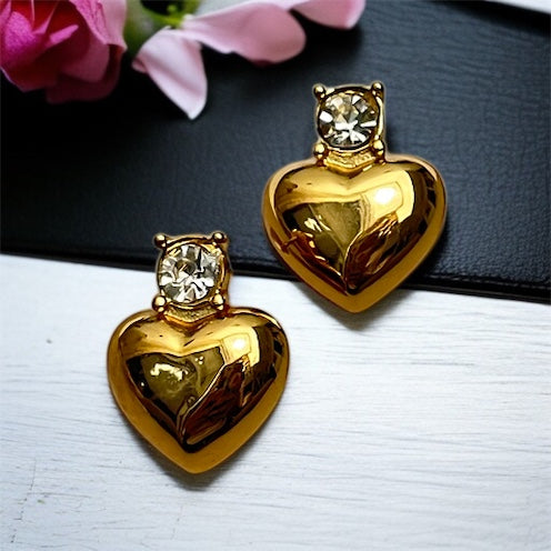 White Stone Heart Earrings