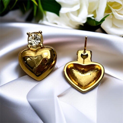 White Stone Heart Earrings