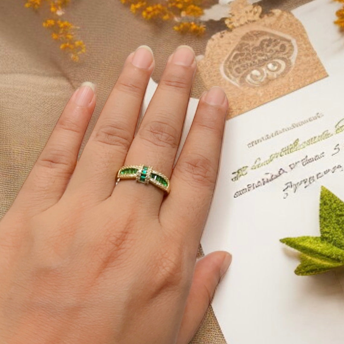 Green AD Studded Ring