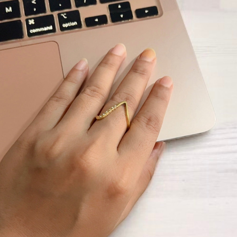 V Shaped AD Studded Ring