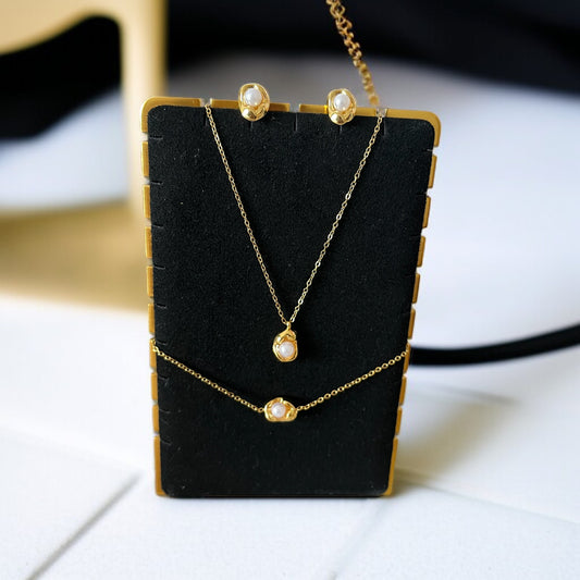 Set 3 pearl Pendant Bracelet & Studs combo