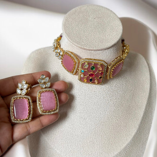 Pink Choker Necklace Set