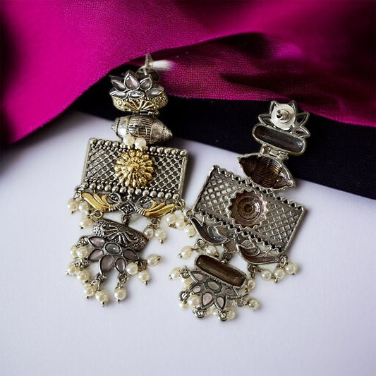 Dual Tone Dangler Earrings