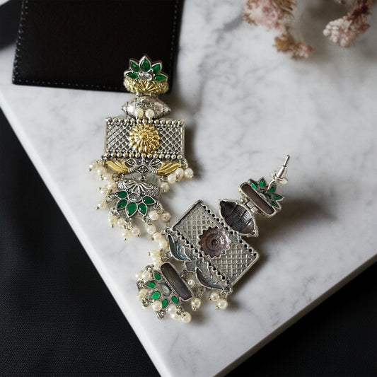 Dual Tone Dangler Earrings