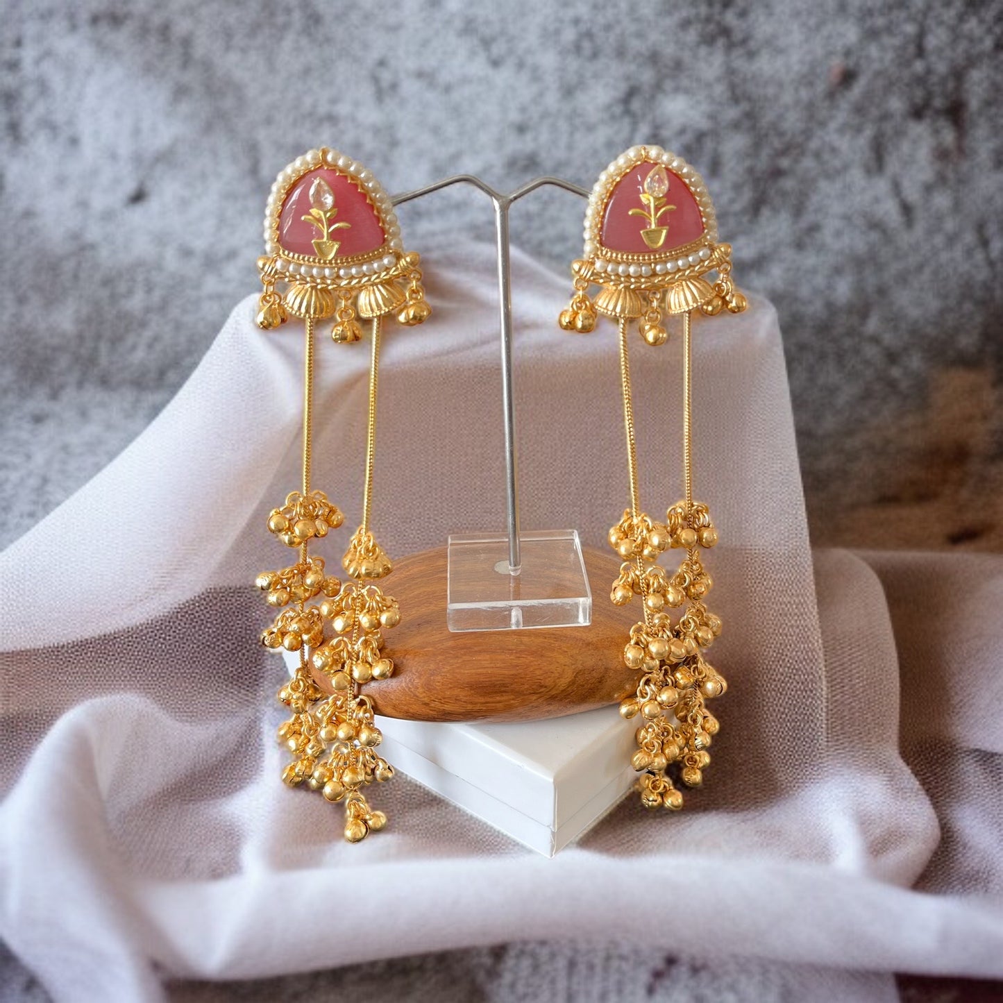Pink Ghungroo Kashmiri Earrings