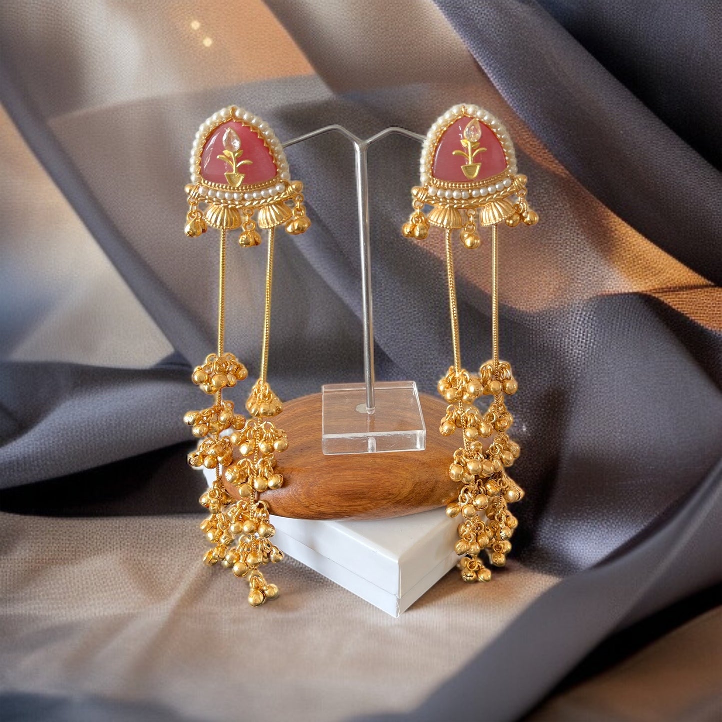 Pink Ghungroo Kashmiri Earrings