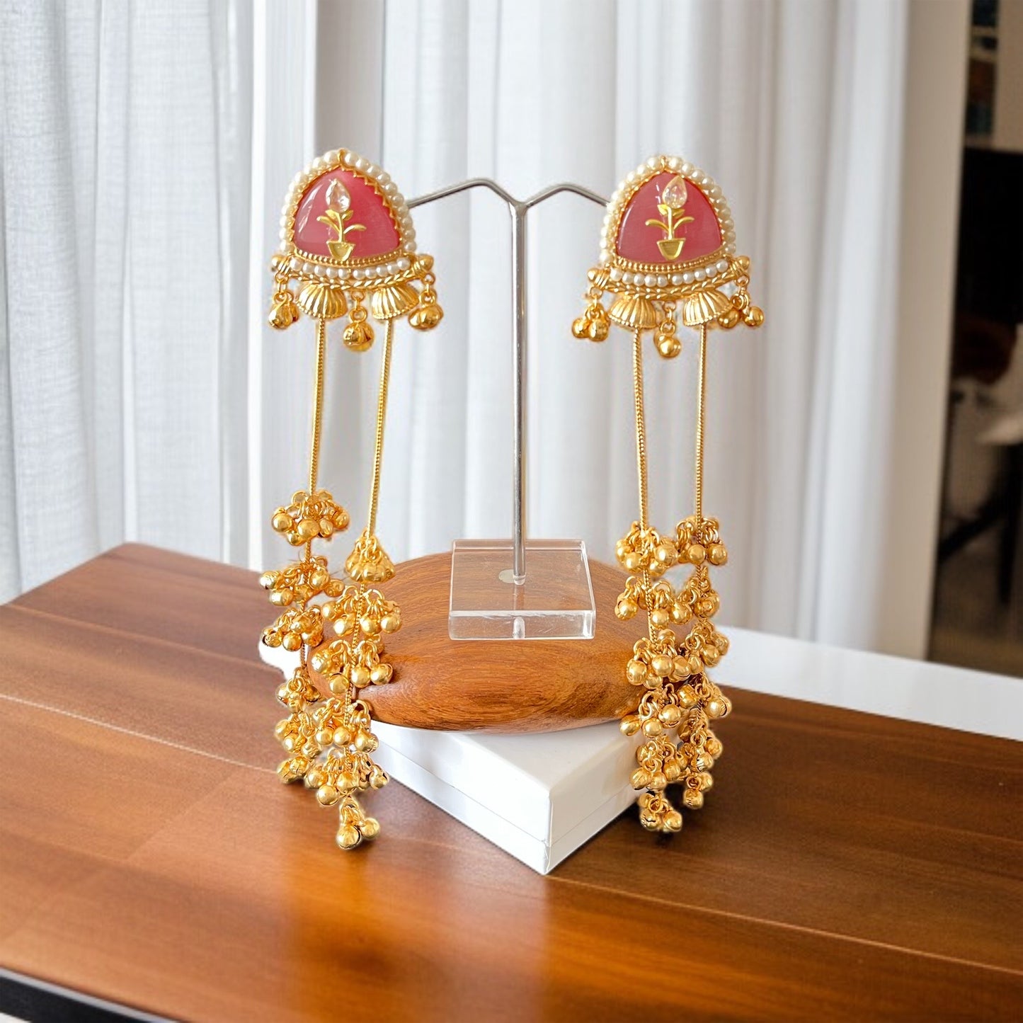 Pink Ghungroo Kashmiri Earrings