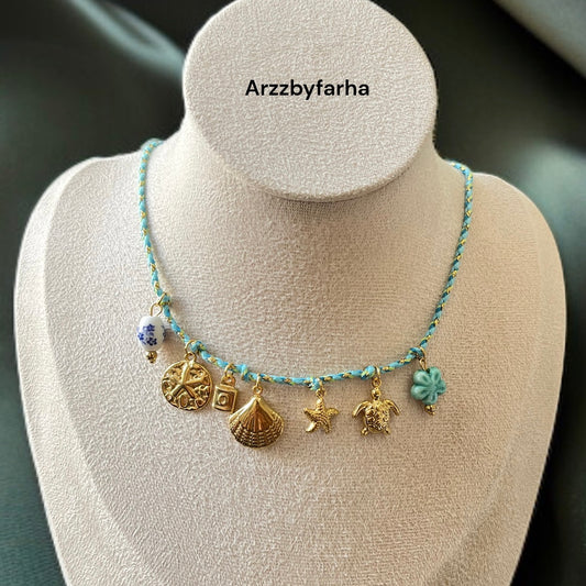 Blue Thread Multicharms Necklace